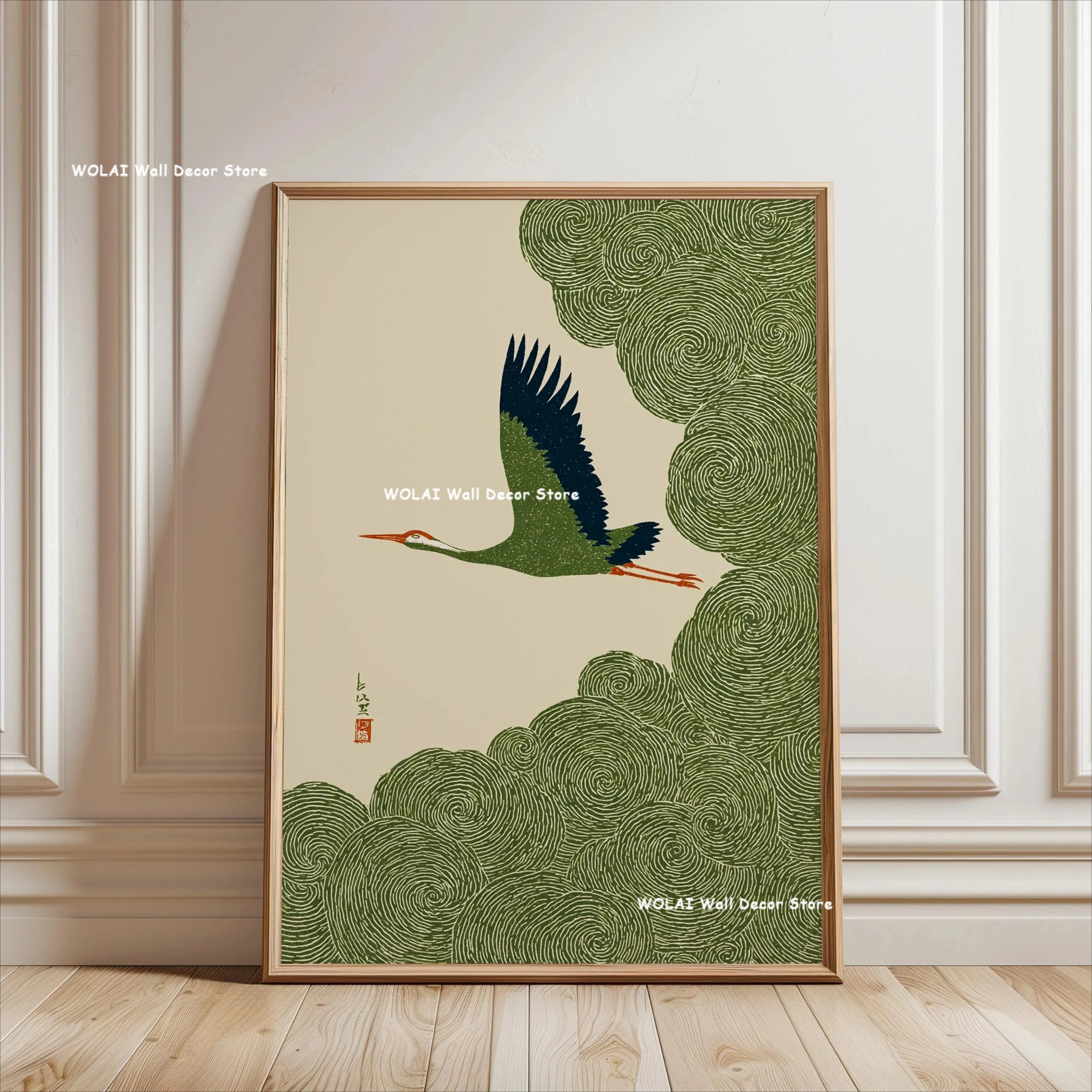 Retro Japanese Forest & Koi Fish Zen Water Painting Canvas Poster Abstract Sun Waves Wall Art Printing for Peaceful Home Decor