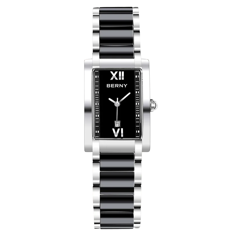 BERNY Women's Watches Calendar Date Elegant Classic Rectangle Ceramics Quartz Ladies Watch Luxury Fashion Women Wristwatch