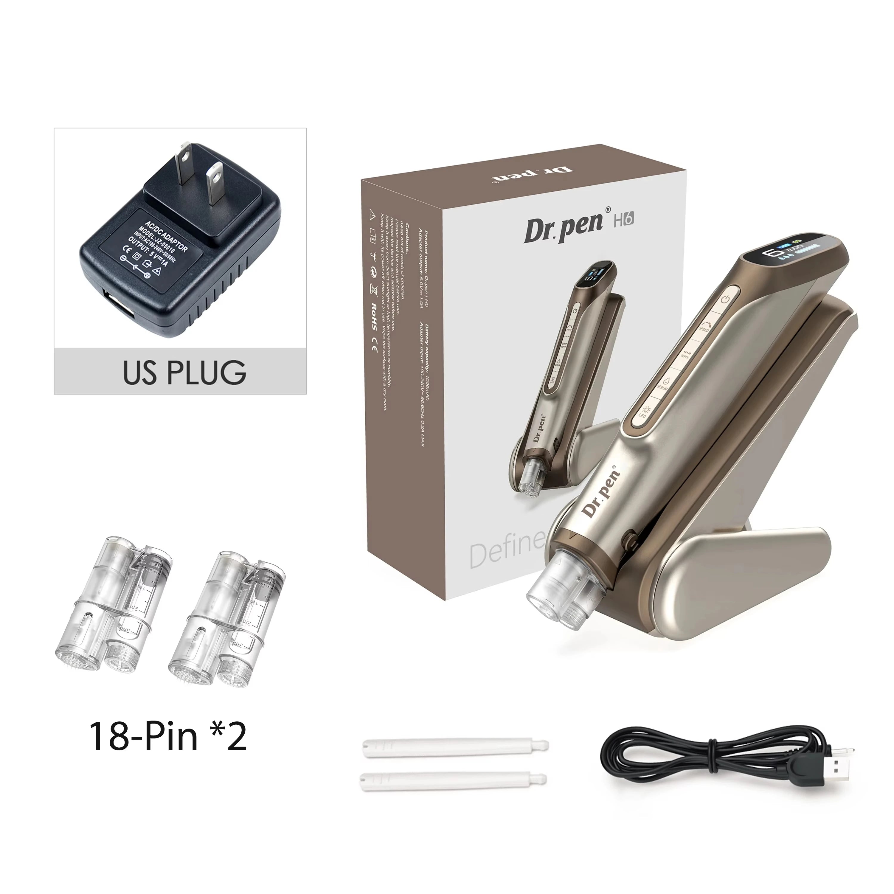 New Dr Pen H6 Innovative Technology Microneedling Derma Pen Automatic Serum Applicator Beauty Device with 2Pcs 0.25mm Cartridge
