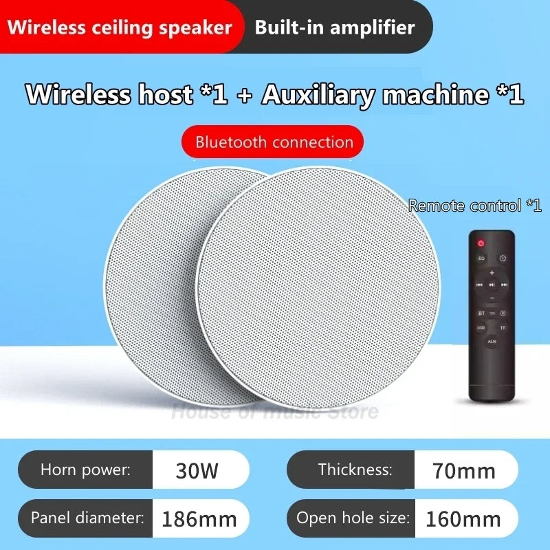Haut-parleurs de plafond home cinéma haute qualité 30W haute puissance, connexion Bluetooth sans fil, sans câblage, avec télécommande