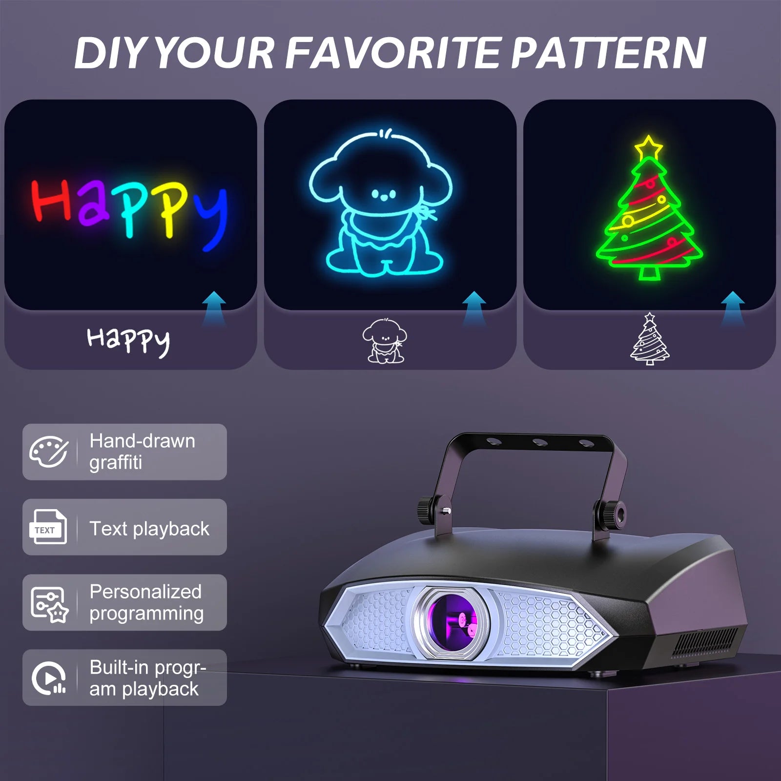 Somspot Full Color Laser Lights 3D Animation Laser Machine RGB Pattern Effect Lighting Projector for Wedding Party DJ Disco Club