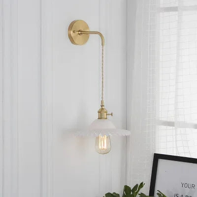 Nordic Japanese Brass Wall Lamp Bedroom Bedside Lamp Bathroom Cloakroom Background Wall Mirror Front Creative Glass Wall Lamp