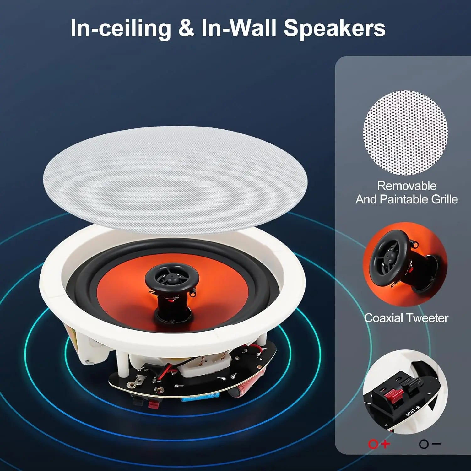 STUDIOFINIX 6.5" 4 PCS 600 Watts Haut-parleurs de plafond Bluetooth Enceintes encastrables filaires pour la maison Idéal pour cuisine intérieure, maison, chambre