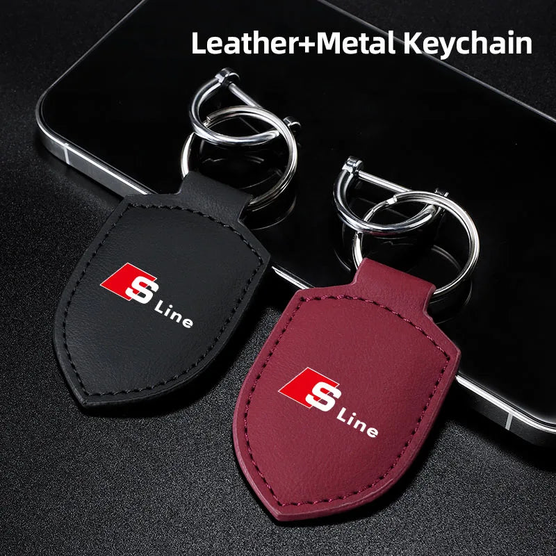 Car Leather Keychain Shield Styling Emblem Key Ring For Audi Sline A3 A4 A5 A6 A7 A1 A2 A8 Q1 Q2 Q3 Q4 Q5 Q6 Q7 Q8 TT RS3 S5 B8