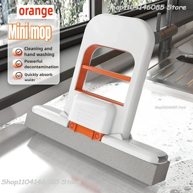 Portable Foldable Wet Dry Mop Quick Cleaning Bathroom Kitchen Mini Sponge Mop Hand-free Wash Mops Mini Portable  Floor Mop