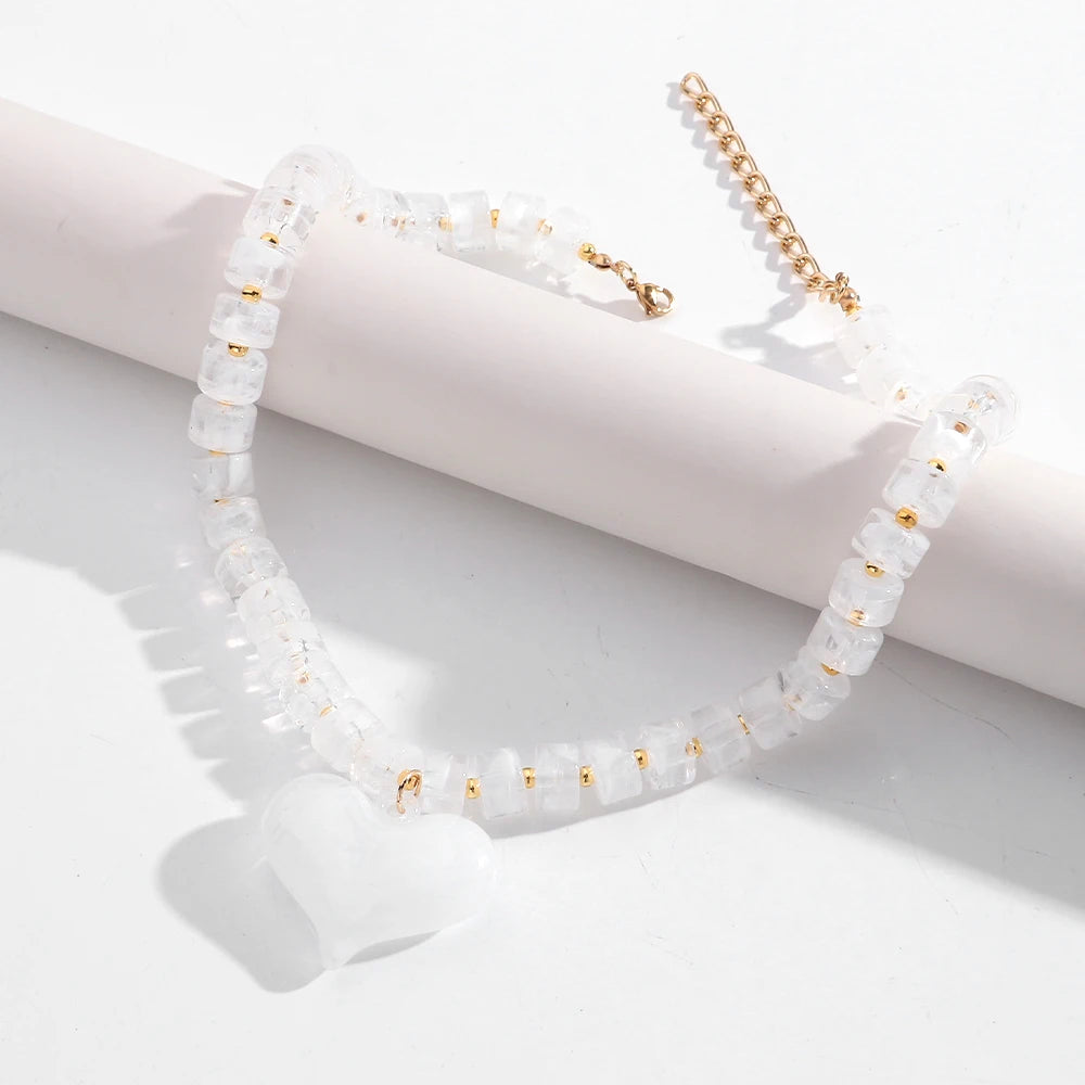 Trendy Acrylic Colorful Beads Heart Pendant Choker Necklaces Fashion Geometric Beads Collar Necklace Jewelry Gifts