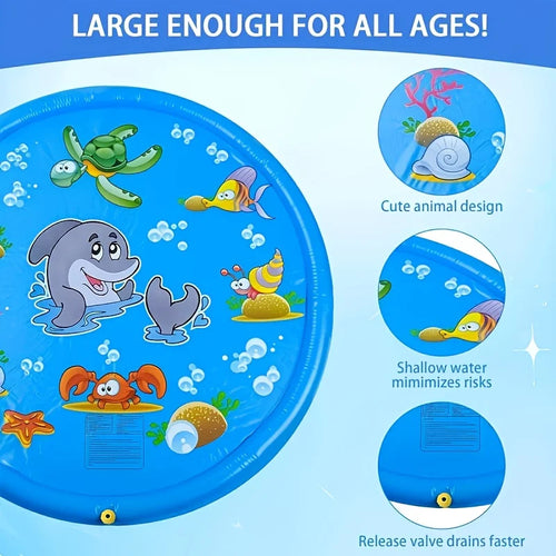 100cm Blue Dolphin Inflatable Splash Mat - Durable PVC Splash-Proof Outdoor Play Mat with Fun Water Spray System Ideal for Lawn