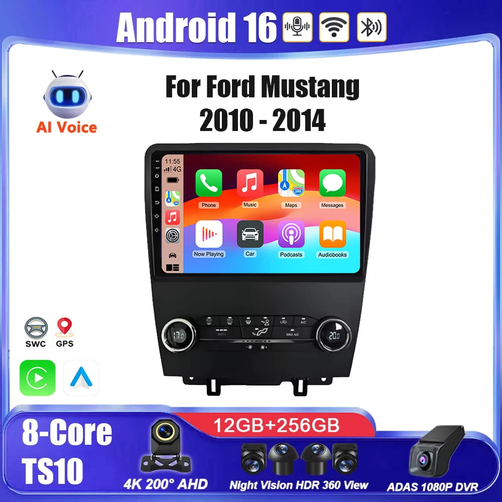 Android 16 Voiture Pour Ford Mustang 2010-2014 Lecteur Multimédia Stéréo Autoradio GPS WIFI Carplay Écran Tactile Unité Principale