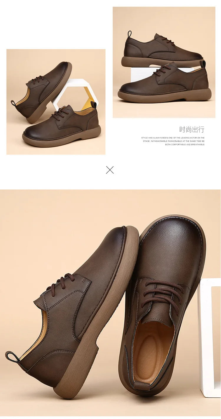 Men's Shoes 2026 Spring New Wide Head Genuine Leather Men's Shoes Breathable Trendy Retro Casual Leather Shoes Men