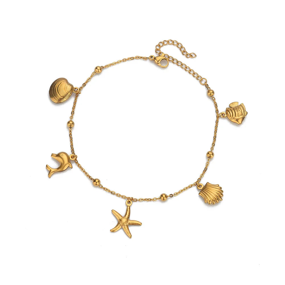 316L Stainless Steel Starfish Shell Charms Anklet For Women Fashion Gold Color Chain Summer Beach Aesthetic Jewelry Accessories