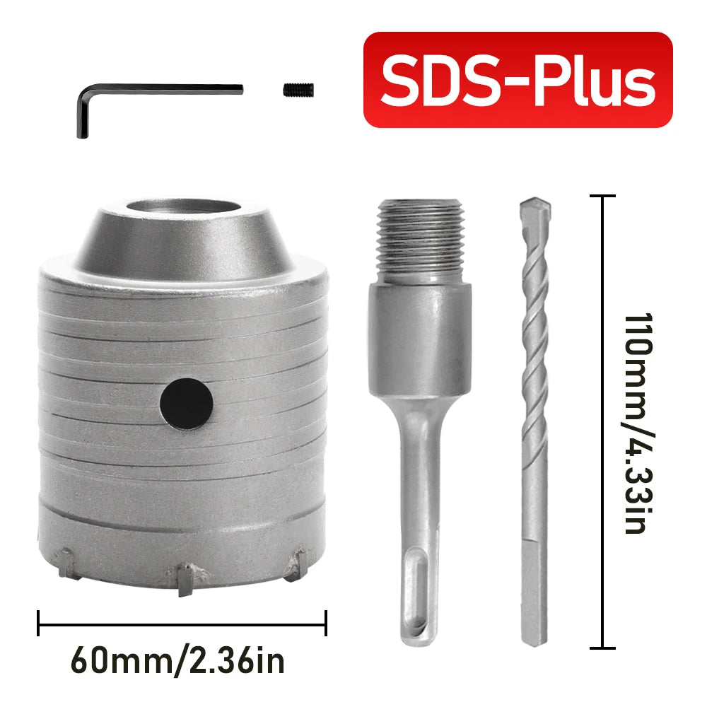 30-100mm Concrete Wall Hole Saw, SDS Plus Shank Impact Drill Bit, Suitable for Drilling Concrete, Brick, Stone and Walls