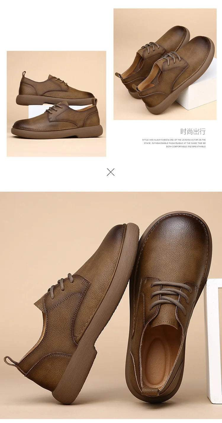 Men's Shoes 2026 Spring New Wide Head Genuine Leather Men's Shoes Breathable Trendy Retro Casual Leather Shoes Men