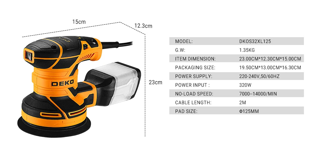 DEKO DKOS32XL125 320W Speed 14000pm Random Orbit Sander  Home DIY Carpenter Strong Dust Collection Polisher