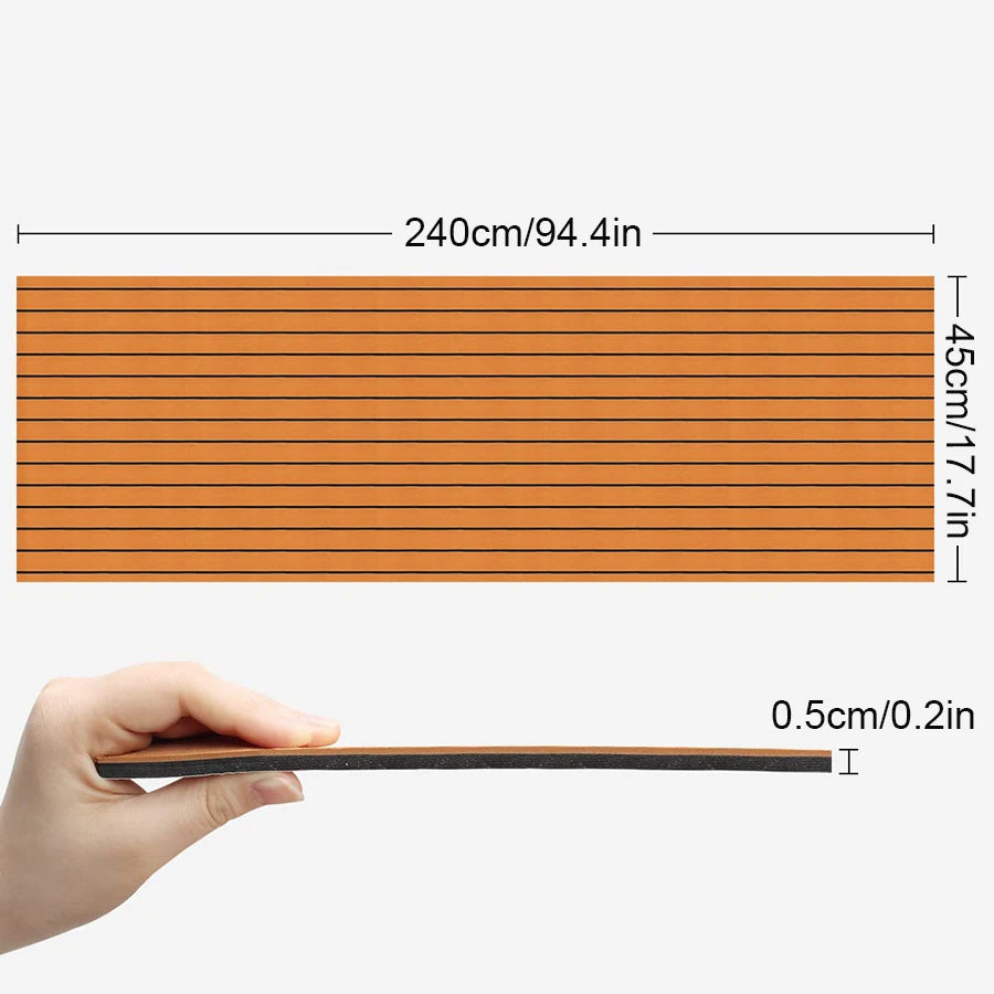 240*45cm Boat Flooring EVA Foam Decking Sheet Faux Teak Marine Mat Non-Slip Self-Adhesive Carpet for Motorboat RV Pontoon Jon