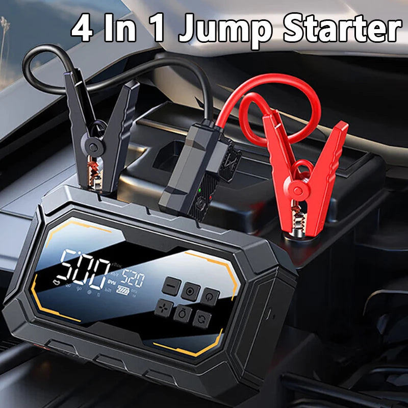Portable 4 In 1 Car Jump Starter Led Lighting Air Compressor Tire Pump Power Bank 12V Car Battery Starter Car Battery Charger