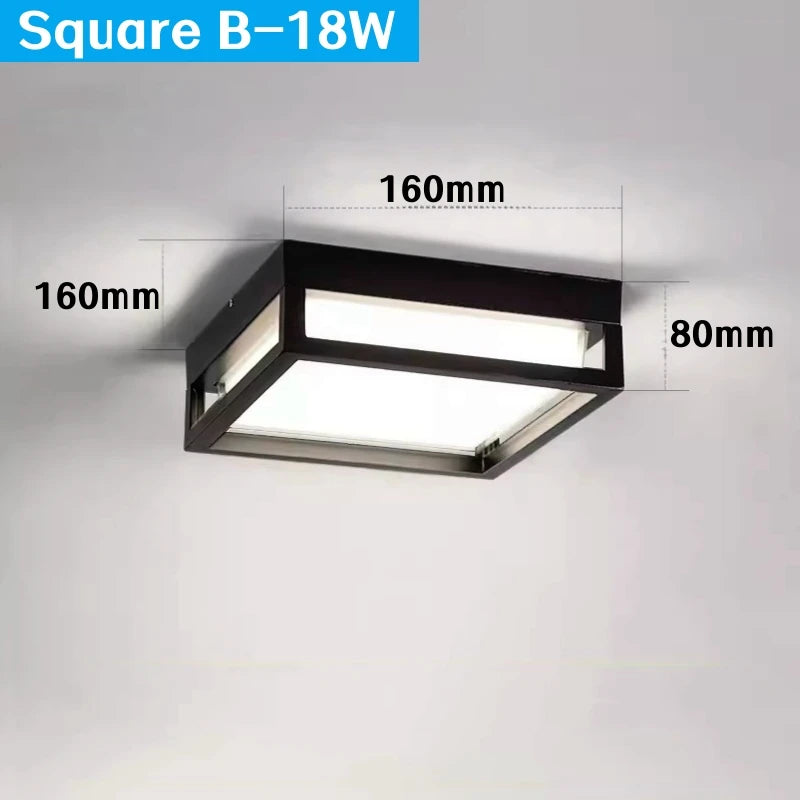 Square Outdoor LED Ceiling Lamp Surface Mounted Waterproof Sconces Bathroom Porch Garden Exterior Wall Lighting Fixture 110/220V