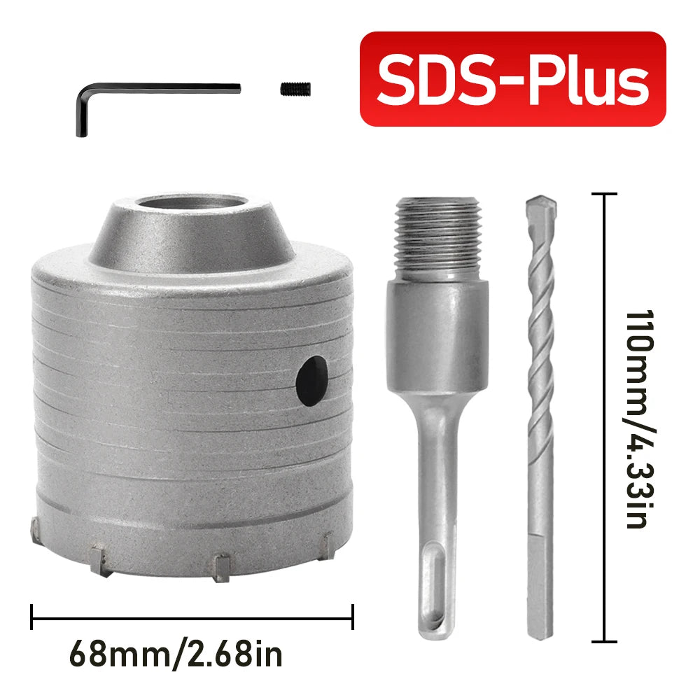 30-100mm Concrete Wall Hole Saw, SDS Plus Shank Impact Drill Bit, Suitable for Drilling Concrete, Brick, Stone and Walls
