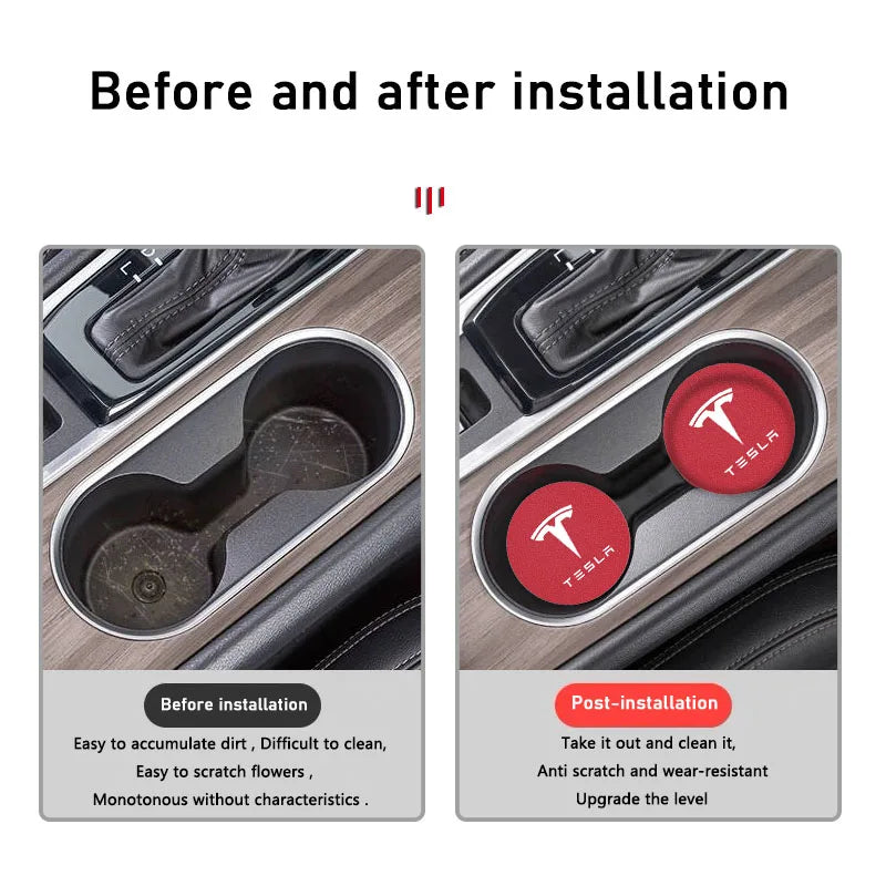 2Pcs Car Coaster Suede Mat Water Cup Anti-slip Pad Auto Interior For Tesla Model 3 Highland 2023 Model S Model X Model Y
