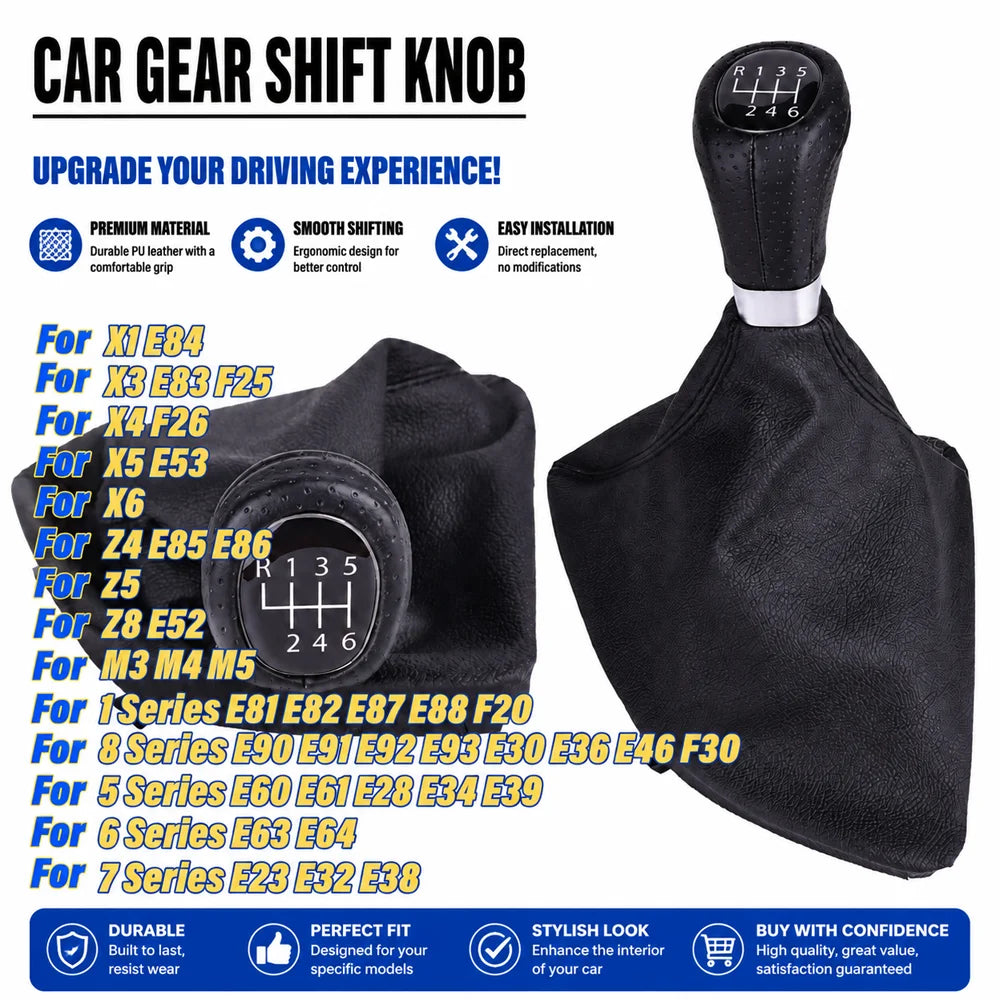 5/6 Speed Manual Gear Shift Knob For BMW E46 E90 E60 F30 F20 E39 E87 E53 E83 X1 X3 X5 X6 M3 M5 Leather Shifter Lever Boot Cover