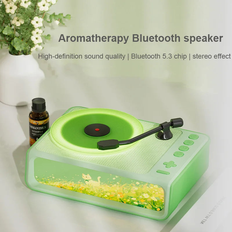 Enceinte Bluetooth d'aromathérapie style rétro, Veilleuse de chambre à coucher, Décoration d'intérieur, Platine vinyle musicale, Veilleuse audio