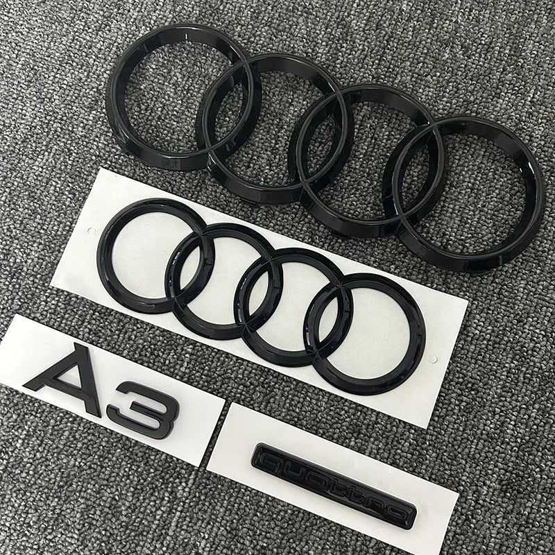 Black ABS 4 Ring Logo Emblem Badge Sticker for AUDI A3 2010-2020 Quattro Mark Hood Front Grill Rear Trunk Emblem