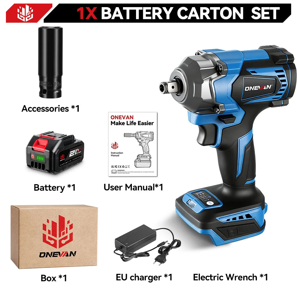 Clé à chocs électrique sans fil sans balais ONEVAN 1200Nm, douille de clé rechargeable 1/2 pouce, outil électrique pour batterie Makita 18V à broche