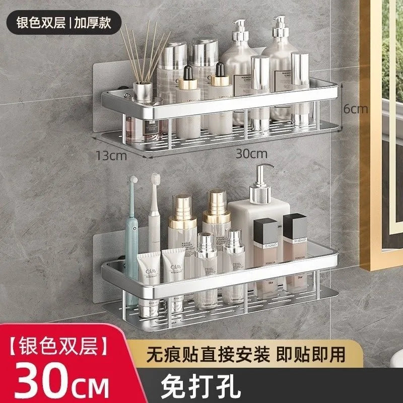 Storage Organizer Shower Shelf Bathroom Shelf Aluminum Alloy Shampoo Rack Makeup Bathroom Accessories No Drill Wall Corner Shelf
