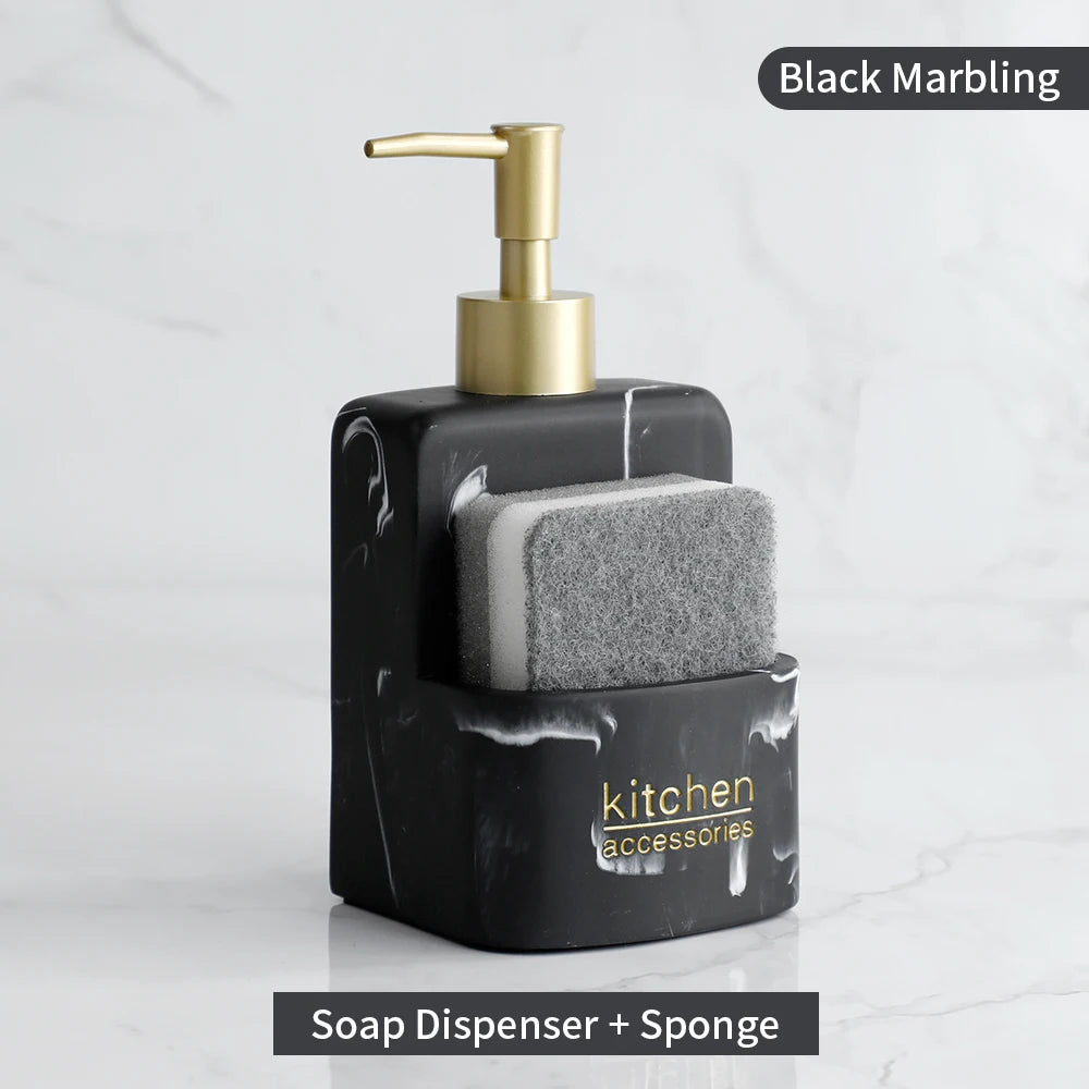 Kitchen Accessories Sink Countertop Liquid Hand Soap Dispenser Pump Bottle Caddy with Storage Compartment Holds Stores Scrubbers