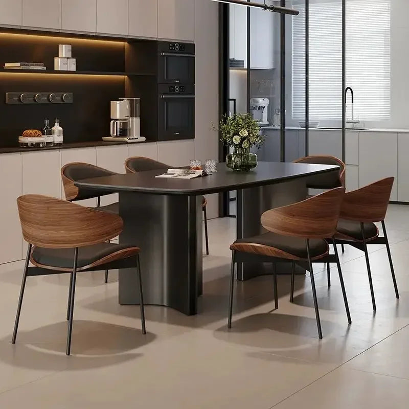 Chaises de salle à manger en cuir véritable, lot de 2 ou 1, chaises modernes du milieu du siècle, chaises rembourrées pour cuisine salle à manger, noyer noir, bois cintré.