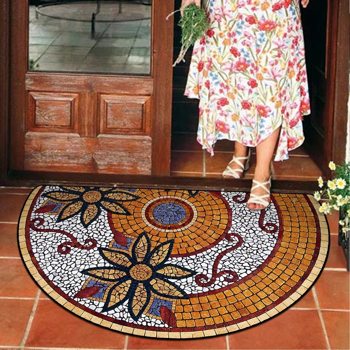 Entrance Carpet Home Door Entry Mat Outdoor Garden Decorative Carpets Luxury Welcome DoorMats Semi-circular Rug Tapete De Entra