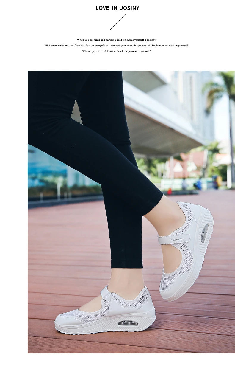 Women's Breathable Walking Shoes Ladies Fashion Mary Jane Sneakers Adjustable Working Nurse Shoes Lightweight Flats Roll