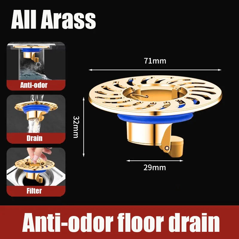 Floor Drain All-copper Shower Floor Drain Stopper Insectproof Anti-odor Deodorization Toilet Kitchen Bathroom Toilet Sewer Drain