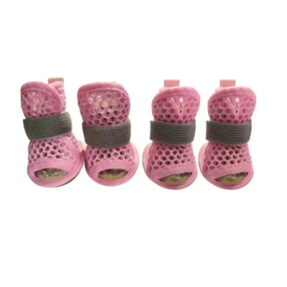 4Pcs Portable Mesh Dog Shoes Soft-sole Non-slip Cooling Dog Boots Wear-resistant Breathable Dog Foot Cover Summer