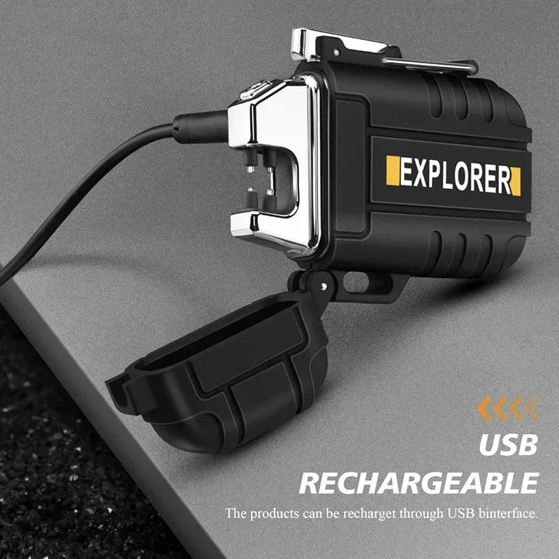 New Windproof Dual Arc Plasma Lighter Waterproof USB Rechargeable Lighter Suitable for Outdoor BBQ Candle Smoking Accessories