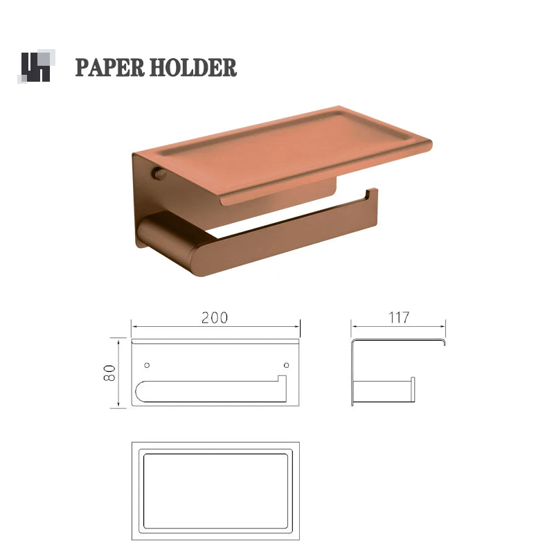 Brushed Rose Gold Storage Rack Towel Bar Tissue Holder Bathrobe Hook Cup Holder Toilet Brush Soap Dish Bathroom Accessories