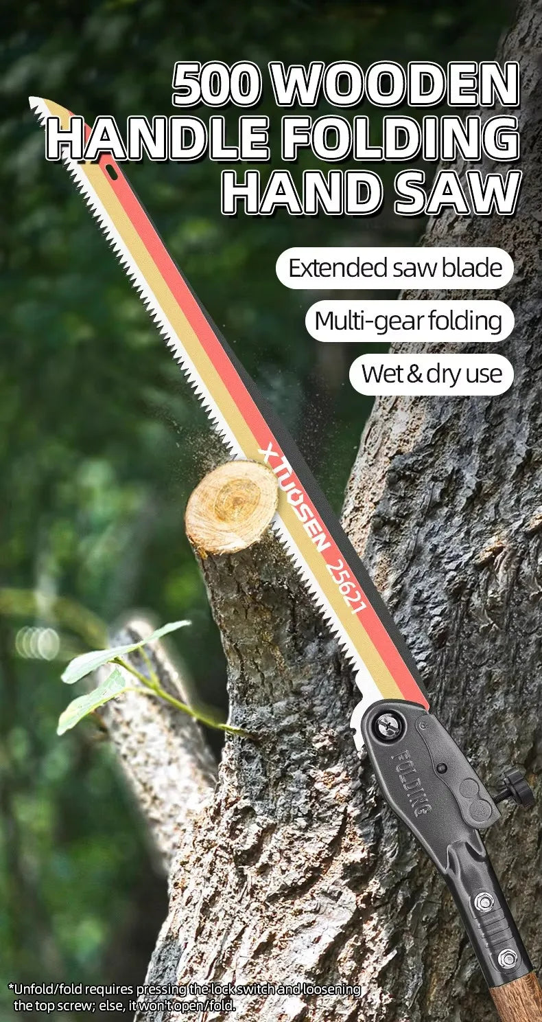 long saw for trimming trees Folding woodworking hand saw carbon steel sharp outdoor trimming tool wooden handle