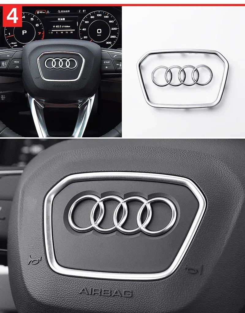 Car Steering Wheel Center Emblem Logo Sticker For AUDI Trim Frame Badge Decor Ring Cover Auto Accessories Q5 Q3 Q7 A3 A4 A6 S3