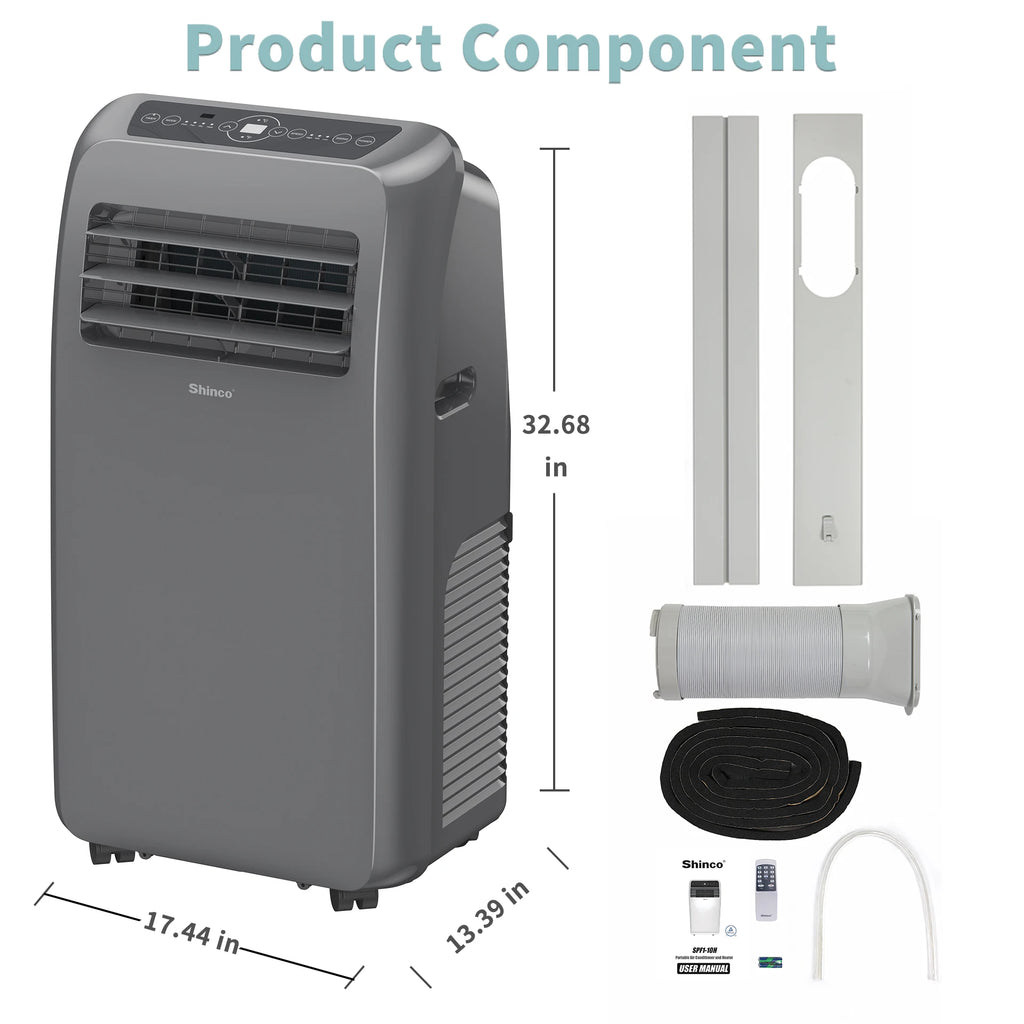 Shinco Grey Portable Air Conditioner Heater and Cool , Ac Heater Combo Window Unit, Portable AC Unit with Dehumidifier & Fan, Cools & Heats,Remote Control and Window Kit