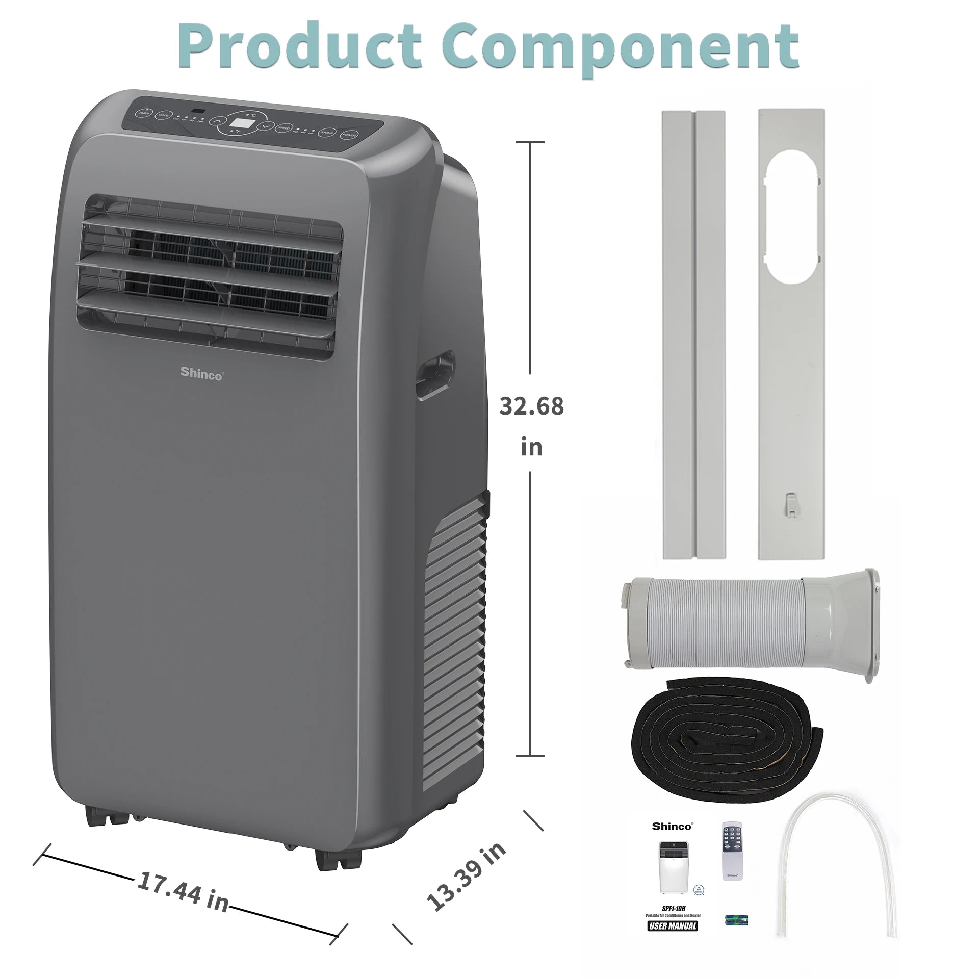 Shinco Grey Portable Air Conditioner Heater and Cool , Ac Heater Combo Window Unit, Portable AC Unit with Dehumidifier & Fan, Cools & Heats,Remote Control and Window Kit
