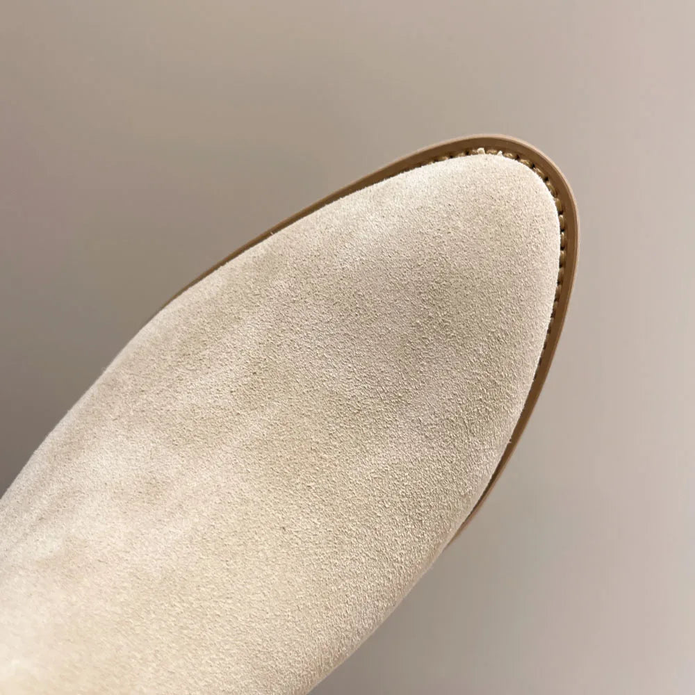 2026 Women's Summer Retro Round Toe Chunky Heels Vegan Suede Western Boots with Hollow Design and Rivets Cowboy Boots Shoes