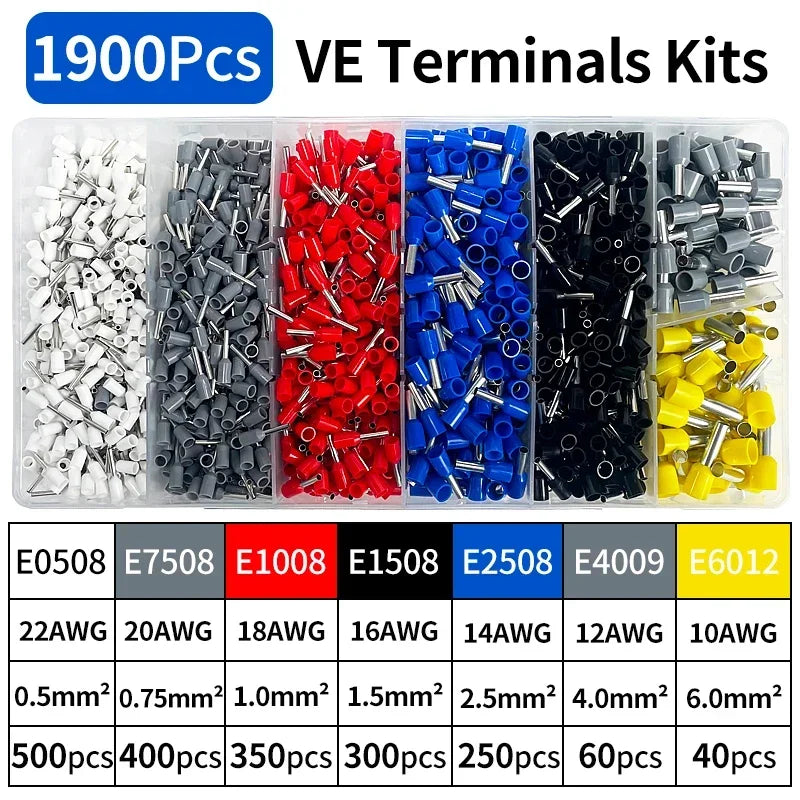 Bulk Copper Crimp Terminals 200-1900Pcs | E1508/E1008 Ring Connectors for Cable Wiring & Auto Repair