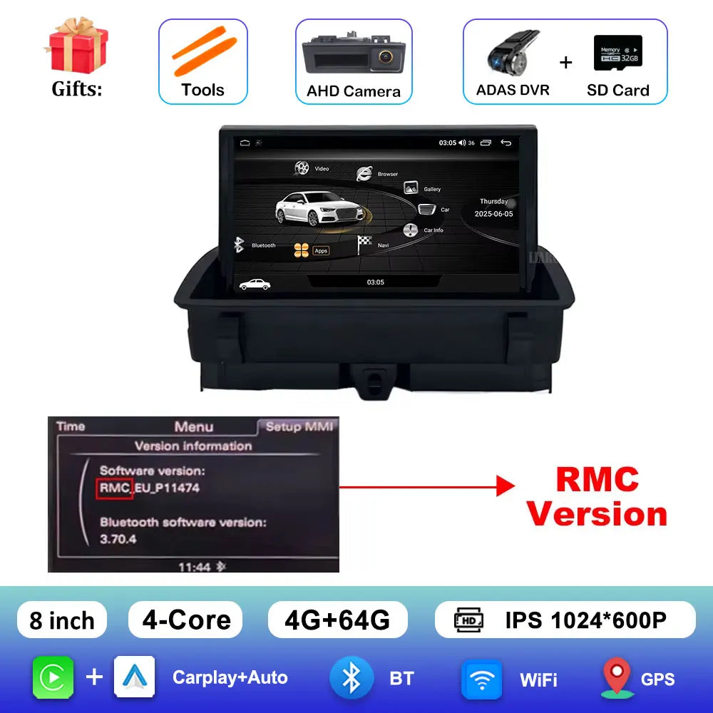 Audio DSP Stereo GPS Navi 8 inch Android 15 System for Audi Q3 2011 2012 - 2018 Carplay Car Radio Multimedia Player BT HD Screen