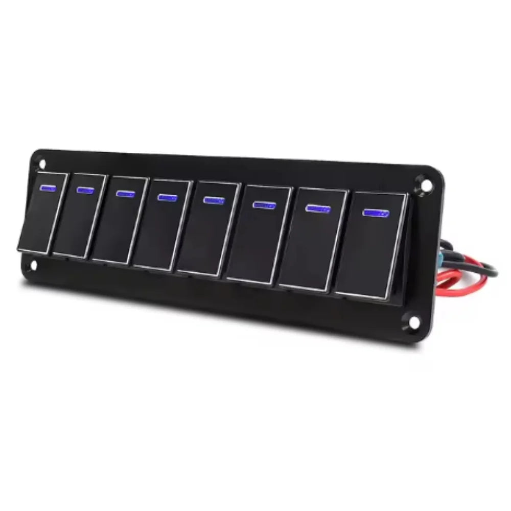 Durable metal 2-8Gang rocker switch panel with LED light, waterproof and overload protection for car card, vehicle and vessel