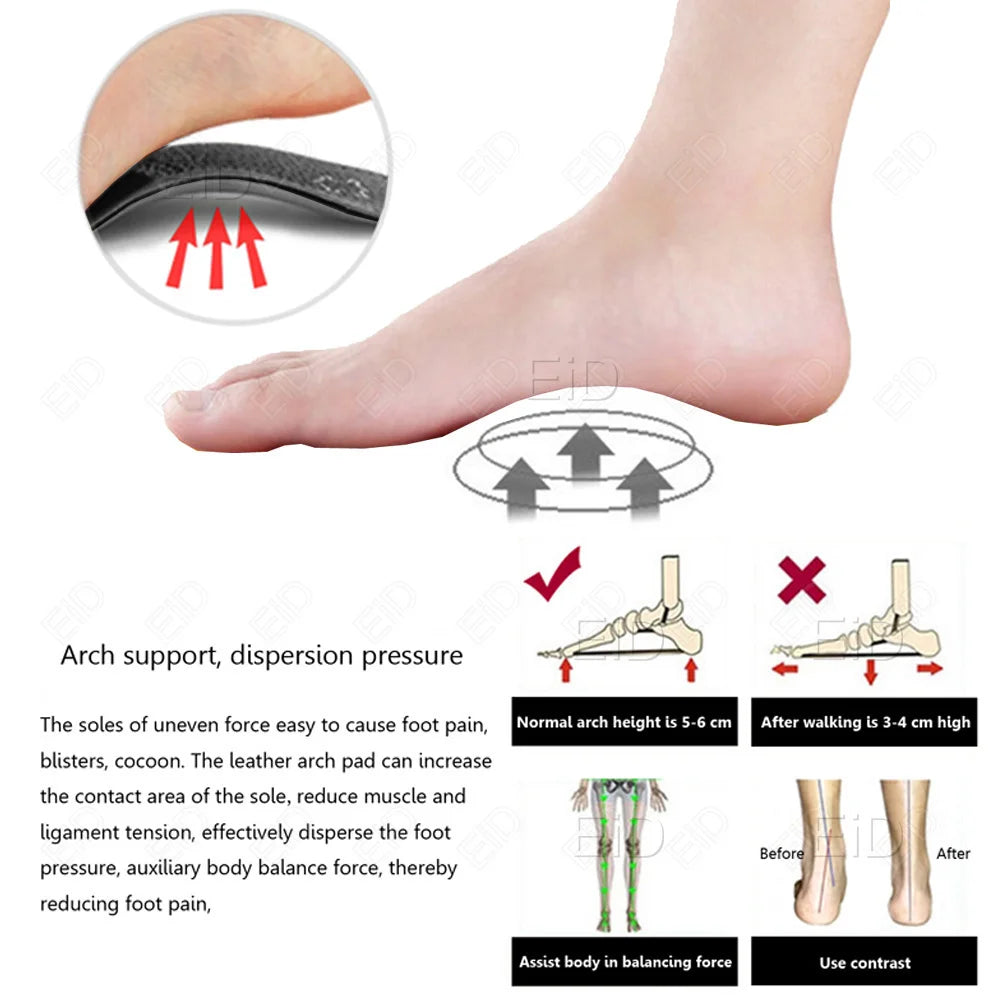 EiD New Arch Support 25mm Orthotic insole Black Leather orthotics Insoles for Flat Foot O/X Leg Corrected Shoe Sole insert pads