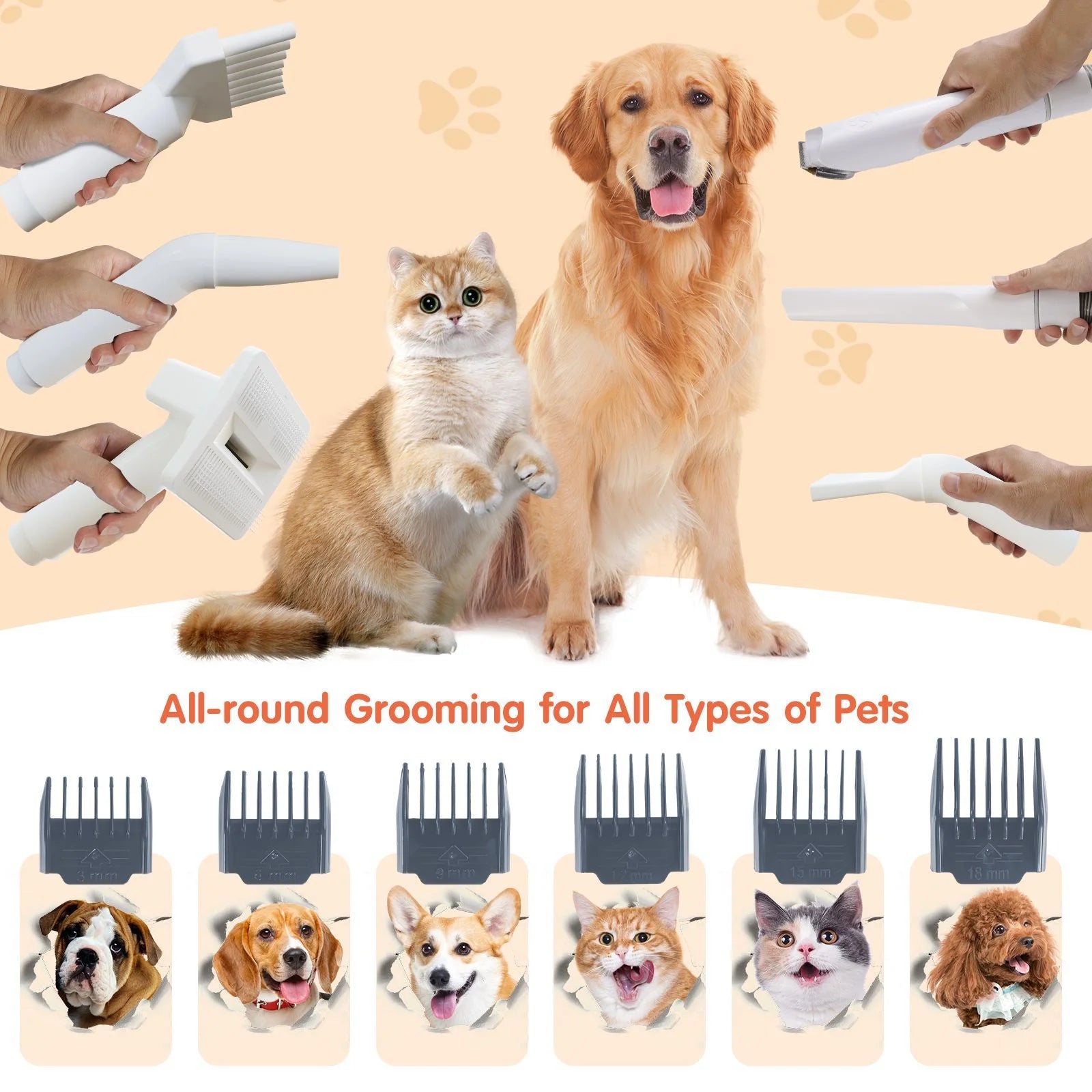 All-in-One Pet Grooming Vacuum Dryer Clipper Kit Professional Dog Cat Hair Vacuum Blower Trimmer Set Pet Hair trimmer with vacuum Blower professional dog grooming kit