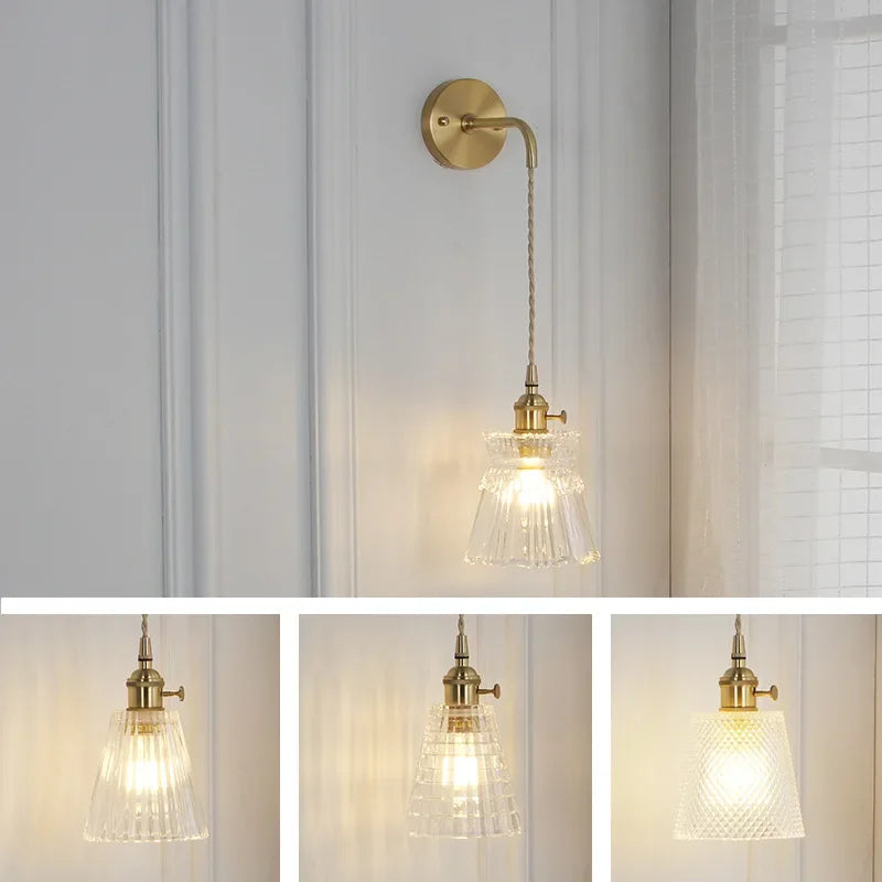 Nordic Japanese Brass Wall Lamp Bedroom Bedside Lamp Bathroom Cloakroom Background Wall Mirror Front Creative Glass Wall Lamp