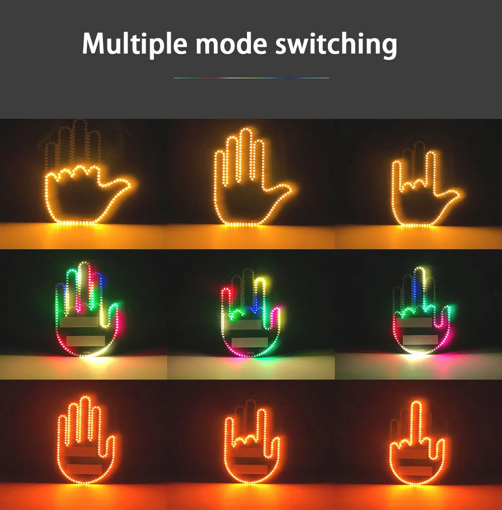 Car Finger Light With Remote Control Cool Funny Remote Control Led Lighting Road Rage Middle Finger Gesture Palm Light Accessory