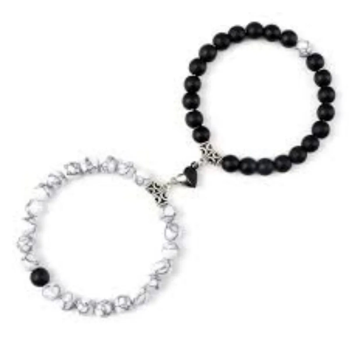 2Pcs/Set Natural Stone Beaded Heart Magnet Attraction Couple Bracelets For Women Men Simple Love Relationship Bracelet Jewelry