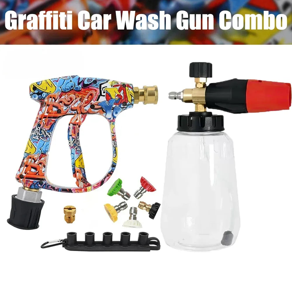 Graffiti Design Foam Cannon Kit - High Pressure Washer Gun for Karcher/Bosch/Nilfisk, Ergonomic Car/RV/Truck Wash Set