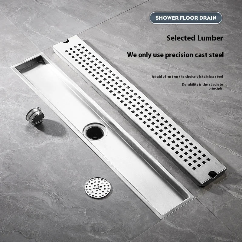 20-60cm Stainless Steel Square Long Floor Drain Bathroom Sewer Rectangular Floor Drain Large Displacement Bathroom Drainage